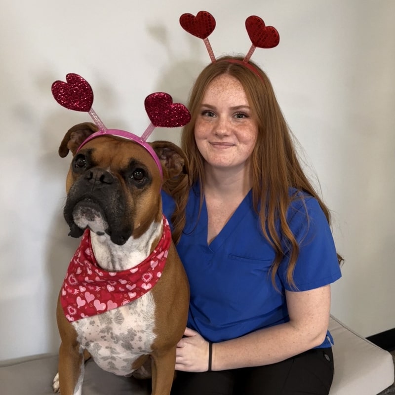 Woman and dog with hearts